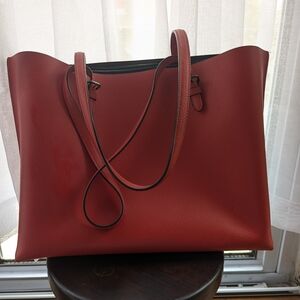 Elegant Red Leather Tote Bag